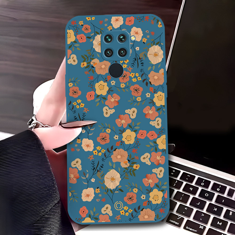 Xiaomi Redmi Note 9 Cover - Blue - D3 - ONation Floral Series - HQ Liquid Silicone Soft Case
