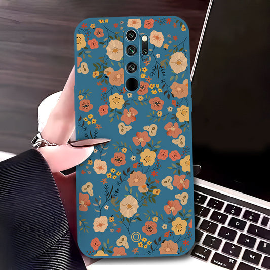 Xiaomi Redmi Note 8 Pro Cover - Blue - D3 - ONation Floral Series - HQ Liquid Silicone Soft Case