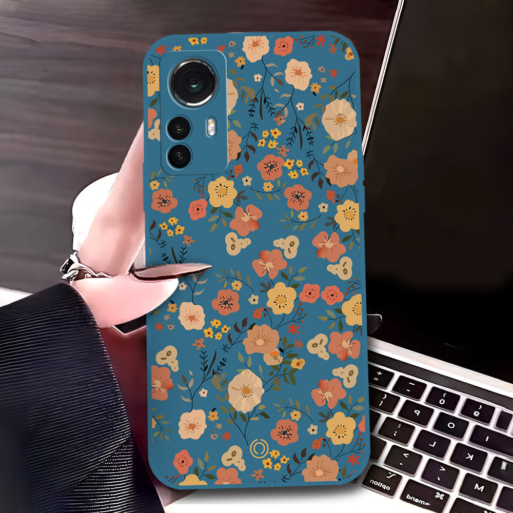 Xiaomi 12 Cover - Blue - D3 - ONation Floral Series - HQ Liquid Silicone Soft Case