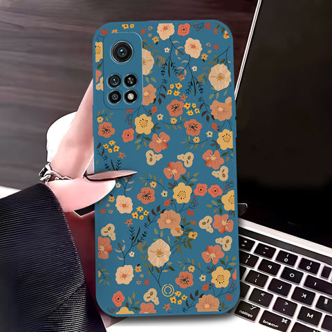 Xiaomi Mi 10T Cover - Blue - D3 - ONation Floral Series - HQ Liquid Silicone Soft Case