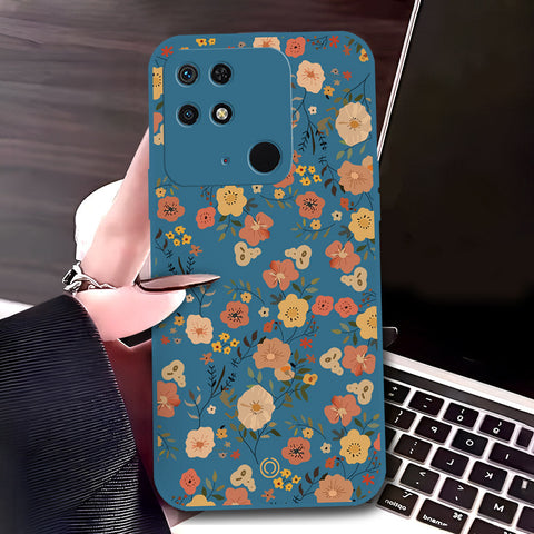 Xiaomi Redmi 10C Cover - Blue - D3 - ONation Floral Series - HQ Liquid Silicone Soft Case