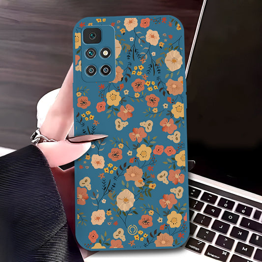 Xiaomi Redmi 10 Prime Cover - Blue - D3 - ONation Floral Series - HQ Liquid Silicone Soft Case
