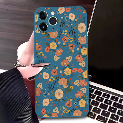 iPhone 11 Pro Cover - Blue - D3 - ONation Floral Series - HQ Liquid Silicone Soft Case