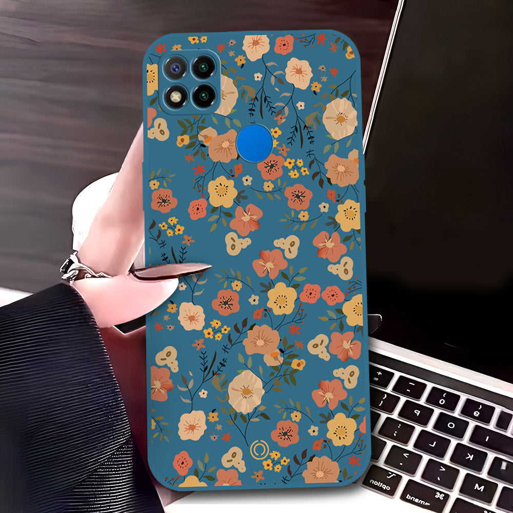 Xiaomi Redmi 9C Cover - Blue - D3 - ONation Floral Series - HQ Liquid Silicone Soft Case
