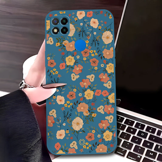 Xiaomi Redmi 9C Cover - Blue - D3 - ONation Floral Series - HQ Liquid Silicone Soft Case