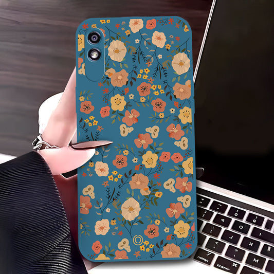 Xiaomi Redmi 9i Cover - Blue - D3 - ONation Floral Series - HQ Liquid Silicone Soft Case