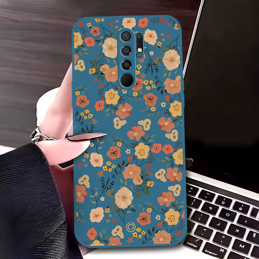 Xiaomi Redmi 9 Cover - Blue - D3 - ONation Floral Series - HQ Liquid Silicone Soft Case