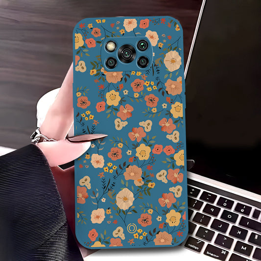 Xiaomi Poco X3 Pro Cover - Blue - D3 - ONation Floral Series - HQ Liquid Silicone Soft Case