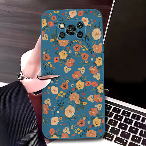 Xiaomi Poco X3 Pro Cover - Blue - D3 - ONation Floral Series - HQ Liquid Silicone Soft Case