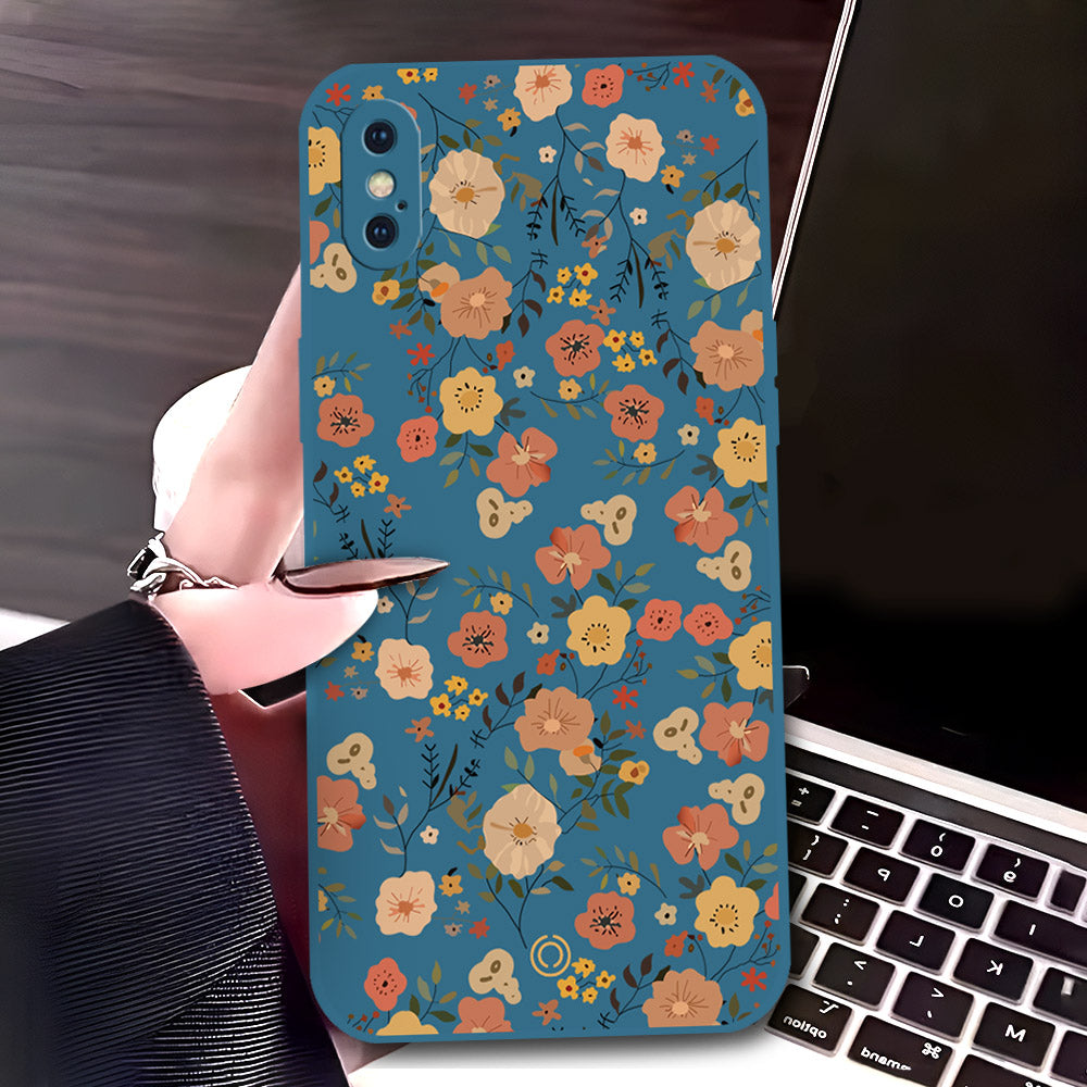 iPhone XS Max Cover - Blue - D3 - ONation Floral Series - HQ Liquid Silicone Soft Case