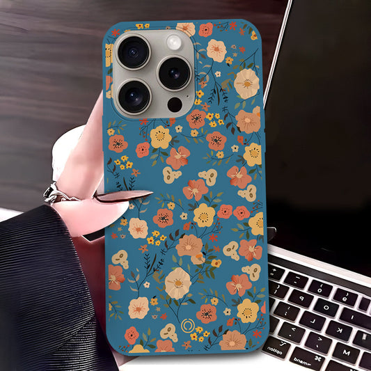 iPhone 15 Pro Max Cover - Blue - D3 - ONation Floral Series - HQ Liquid Silicone Soft Case