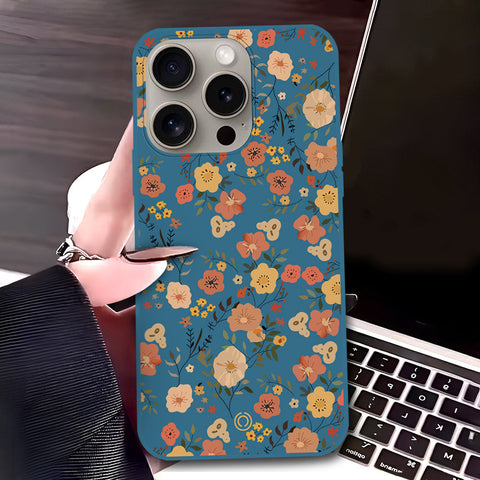 iPhone 15 Pro Max Cover - Blue - D3 - ONation Floral Series - HQ Liquid Silicone Soft Case