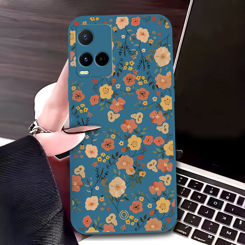 Vivo Y21a Cover - Blue - D3 - ONation Floral Series - HQ Liquid Silicone Soft Case