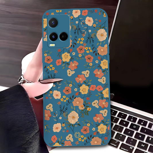 Vivo Y21 Cover - Blue - D3 - ONation Floral Series - HQ Liquid Silicone Soft Case