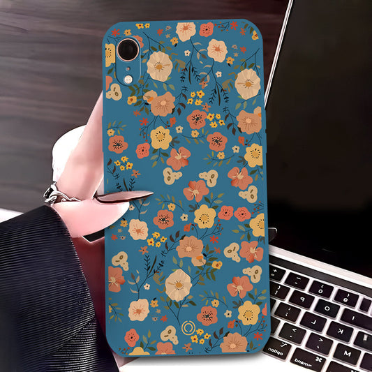 iPhone XR Cover - Blue - D3 - ONation Floral Series - HQ Liquid Silicone Soft Case