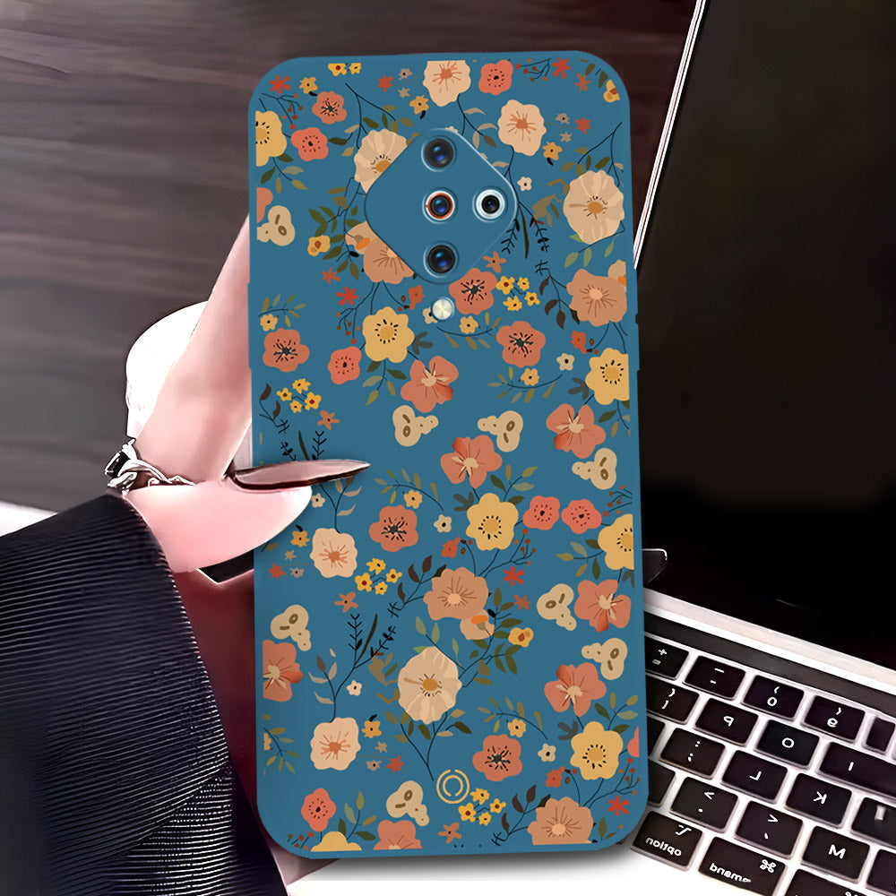 Vivo Y9s Cover - Blue - D3 - ONation Floral Series - HQ Liquid Silicone Soft Case