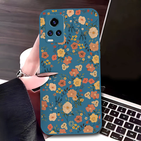 Vivo V20 Cover - Blue - D3 - ONation Floral Series - HQ Liquid Silicone Soft Case