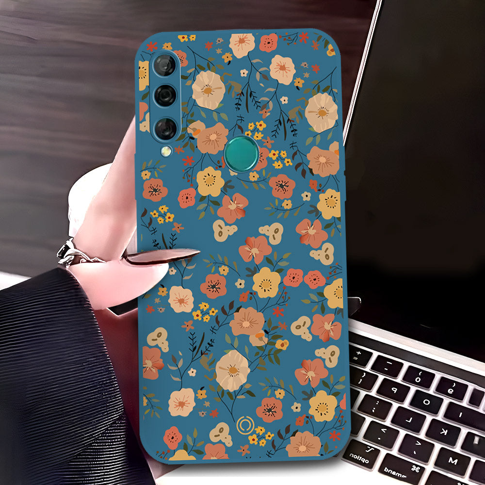 Huawei Y9 Prime 2019 Cover - Blue - D3 - ONation Floral Series - HQ Liquid Silicone Soft Case