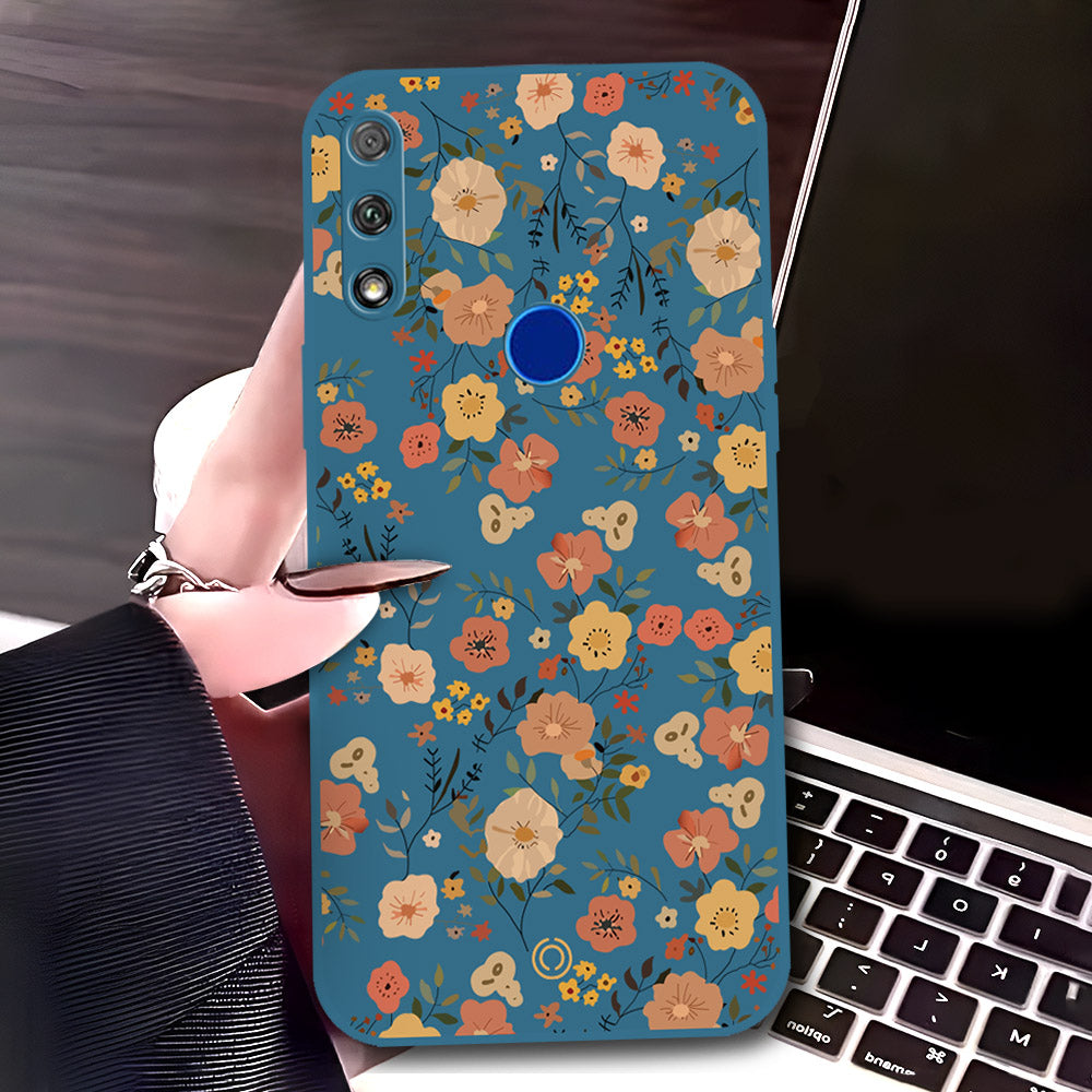 Honor 9X Cover - Blue - D3 - ONation Floral Series - HQ Liquid Silicone Soft Case