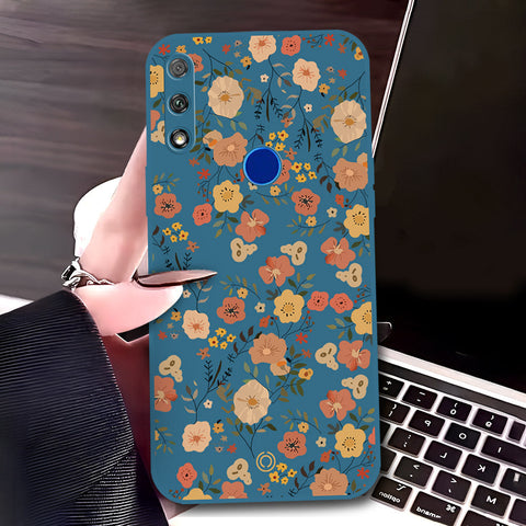Honor 9X Cover - Blue - D3 - ONation Floral Series - HQ Liquid Silicone Soft Case