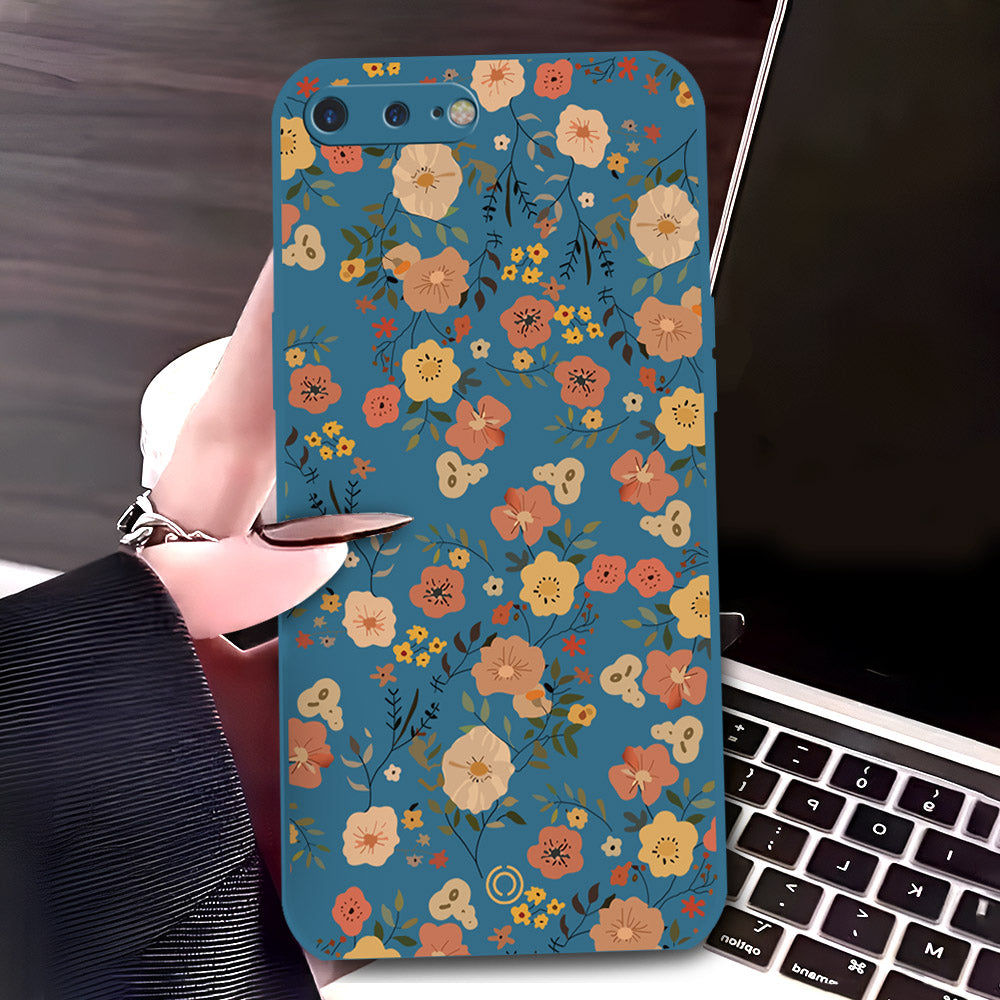 iPhone 8 Plus / 7 Plus Cover - Blue - D3 - ONation Floral Series - HQ Liquid Silicone Soft Case