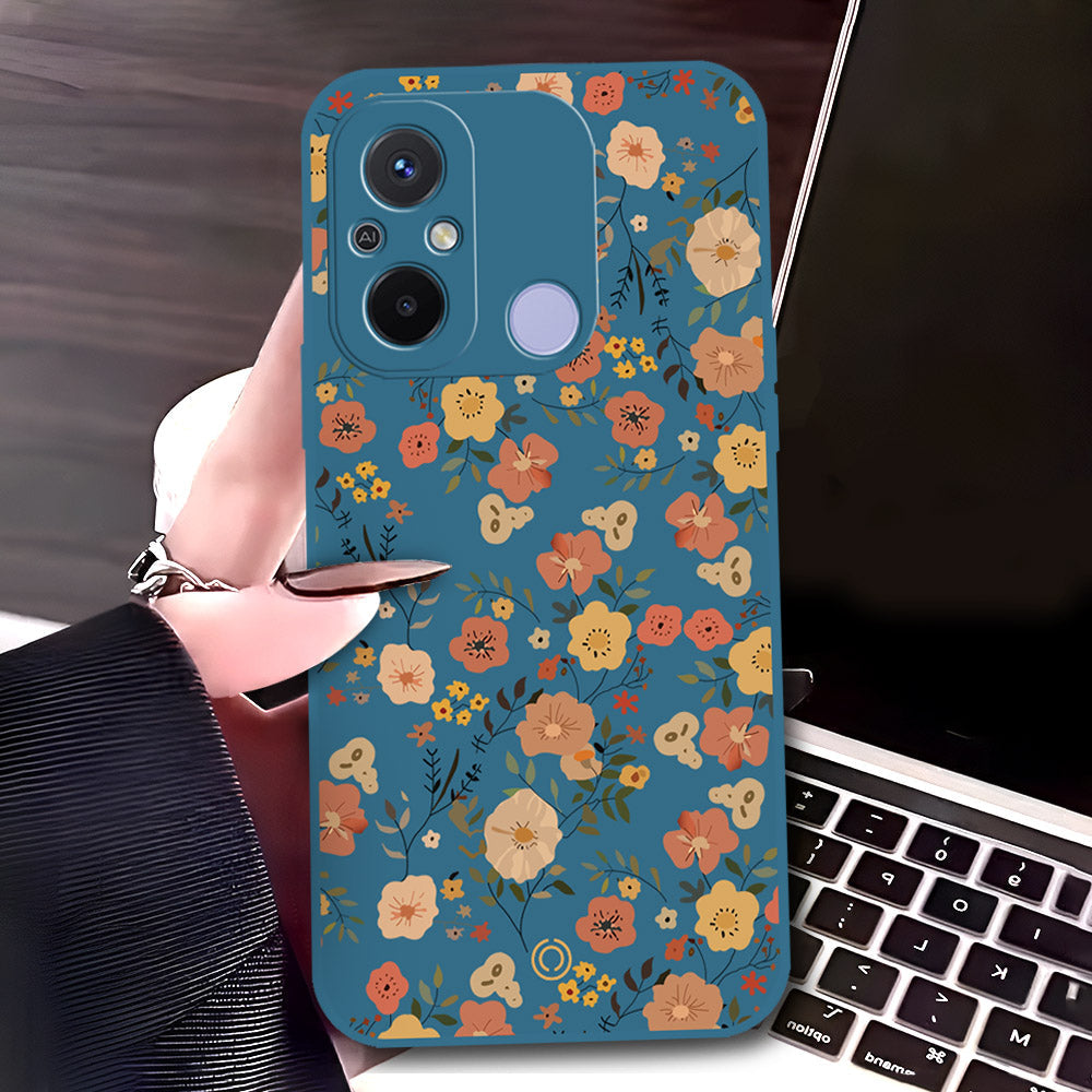 Xiaomi Redmi 12C Cover - Blue - D3 - ONation Floral Series - HQ Liquid Silicone Soft Case