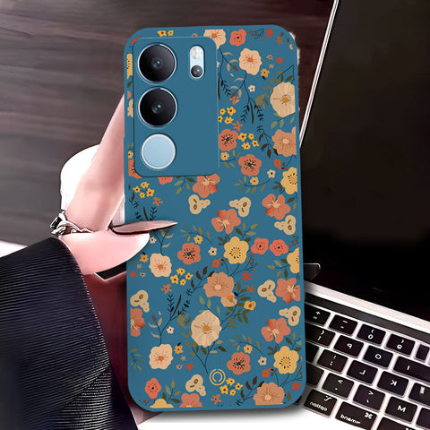 Vivo V29 Pro Cover - Blue - D3 - ONation Floral Series - HQ Liquid Silicone Soft Case
