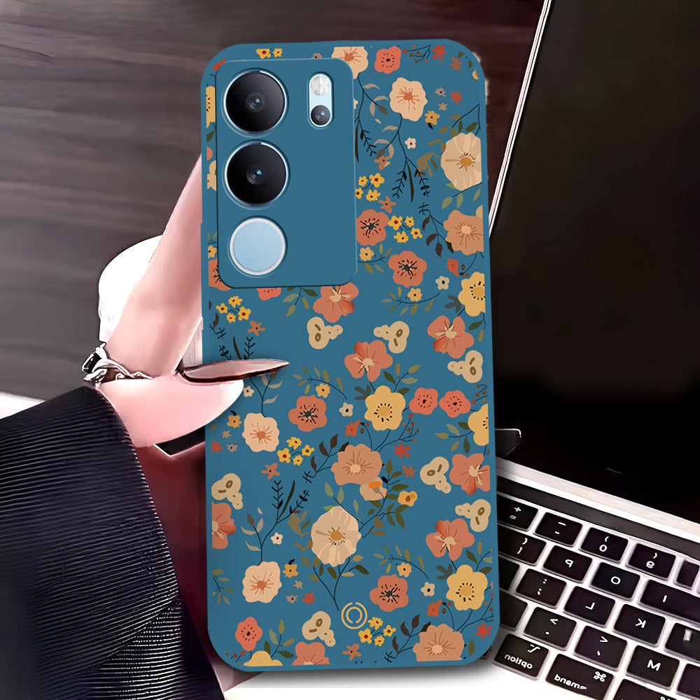 Vivo S17t Cover - Blue - D3 - ONation Floral Series - HQ Liquid Silicone Soft Case