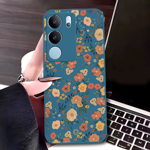 Vivo S17t Cover - Blue - D3 - ONation Floral Series - HQ Liquid Silicone Soft Case
