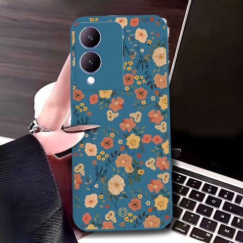 Vivo Y17s Cover - Blue - D3 - ONation Floral Series - HQ Liquid Silicone Soft Case