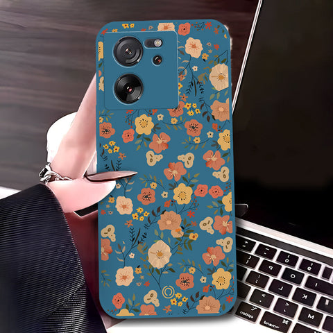 Xiaomi 13T Cover - Blue - D3 - ONation Floral Series - HQ Liquid Silicone Soft Case
