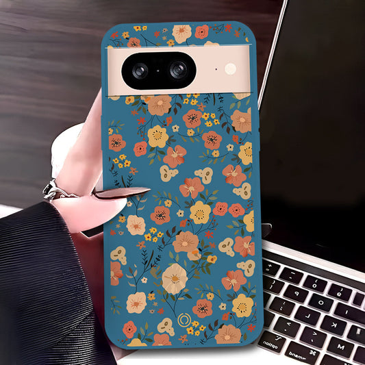 Google Pixel 8 Cover - Blue - D3 - ONation Floral Series - HQ Liquid Silicone Soft Case