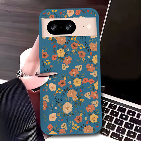 Google Pixel 8 Cover - Blue - D3 - ONation Floral Series - HQ Liquid Silicone Soft Case
