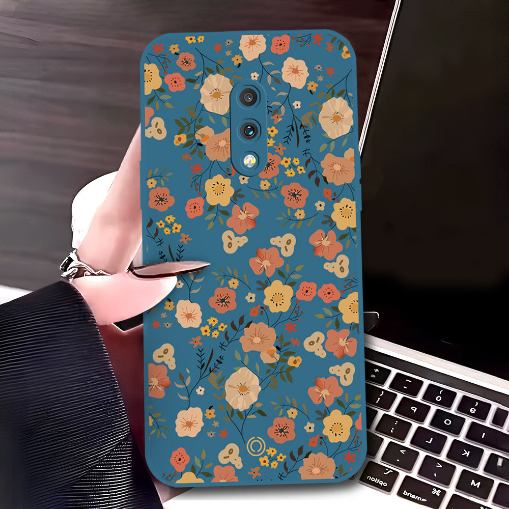 OnePlus 7 Cover - Blue - D3 - ONation Floral Series - HQ Liquid Silicone Soft Case