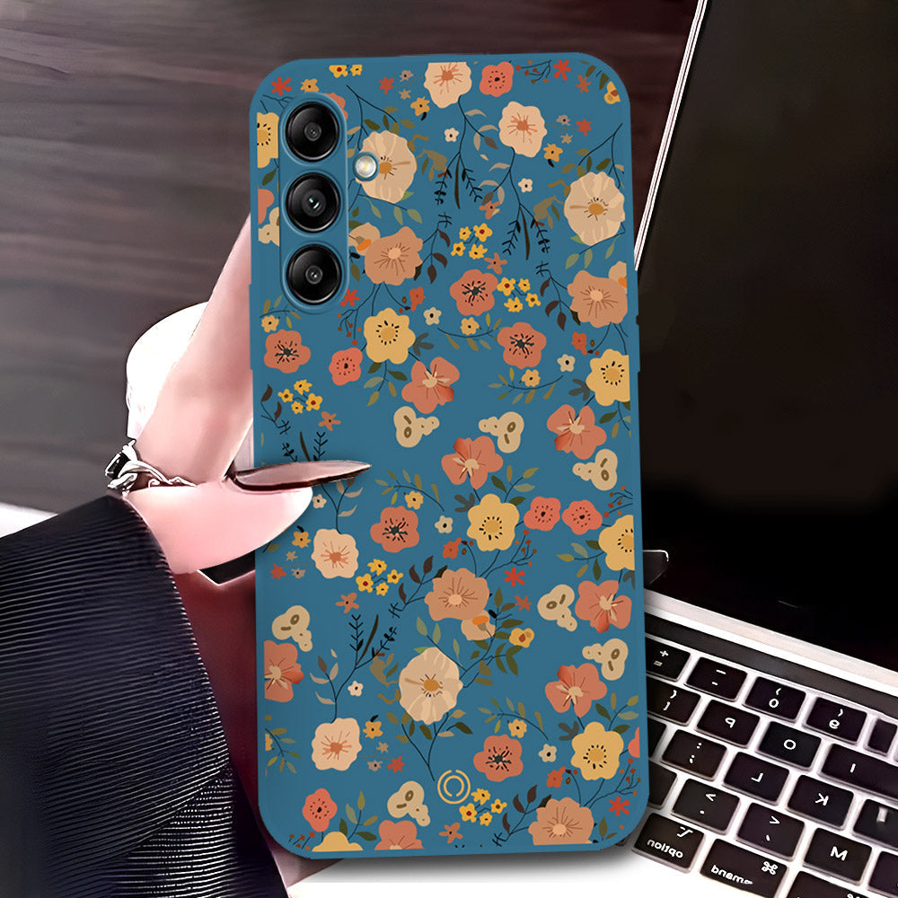 Samsung Galaxy A54 Cover - Blue - D3 - ONation Floral Series - HQ Liquid Silicone Soft Case