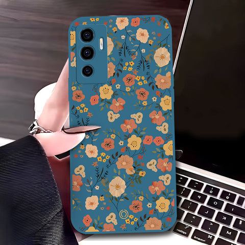 Vivo V23e Cover - Blue - D3 - ONation Floral Series - HQ Liquid Silicone Soft Case