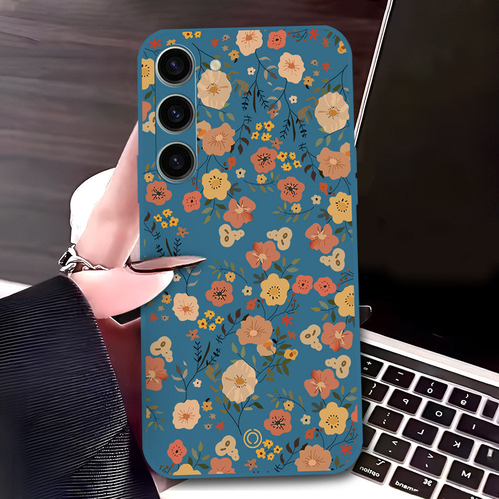 Samsung Galaxy S23 Plus 5G Cover - Blue - D3 - ONation Floral Series - HQ Liquid Silicone Soft Case