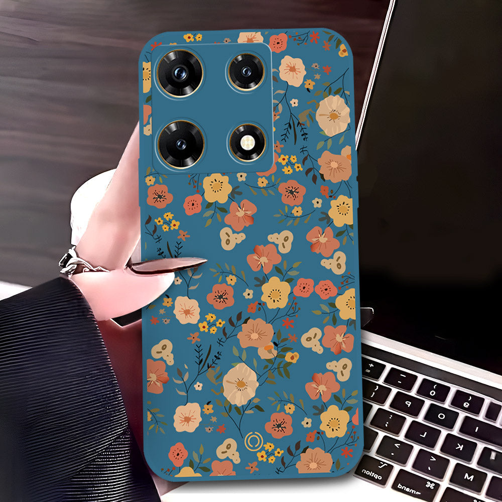 Infinix Note 30 Pro Cover - Blue - D3 - ONation Floral Series - HQ Liquid Silicone Soft Case