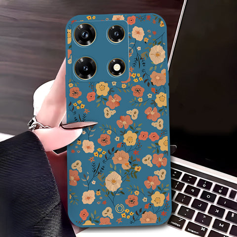 Infinix Note 30 Pro Cover - Blue - D3 - ONation Floral Series - HQ Liquid Silicone Soft Case