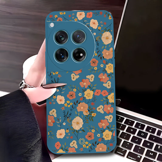 OnePlus 12 Cover - Blue - D3 - ONation Floral Series - HQ Liquid Silicone Soft Case