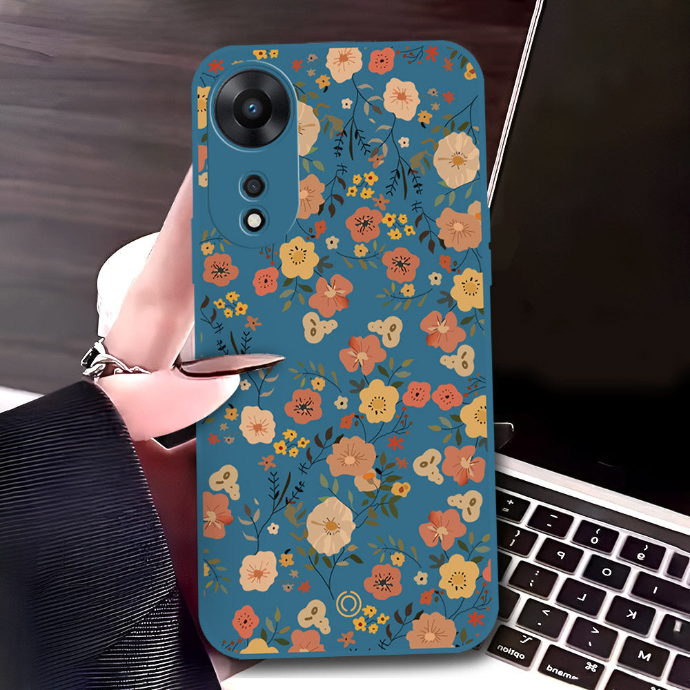 Oppo A78 4G Cover - Blue - D3 - ONation Floral Series - HQ Liquid Silicone Soft Case