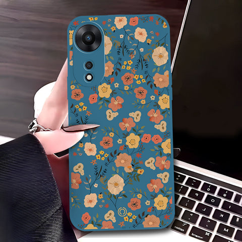 Oppo A78 4G Cover - Blue - D3 - ONation Floral Series - HQ Liquid Silicone Soft Case