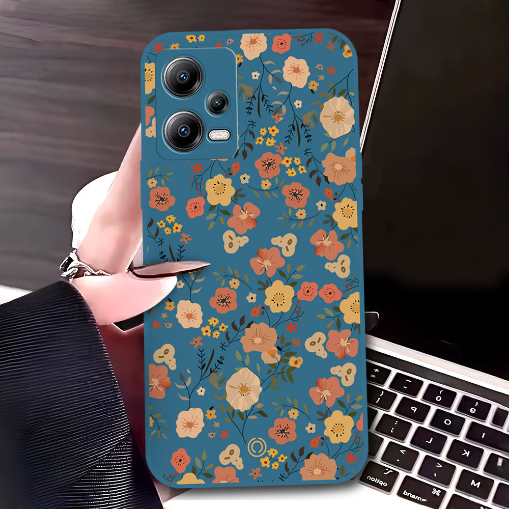 Xiaomi Poco X5 Cover - Blue - D3 - ONation Floral Series - HQ Liquid Silicone Soft Case