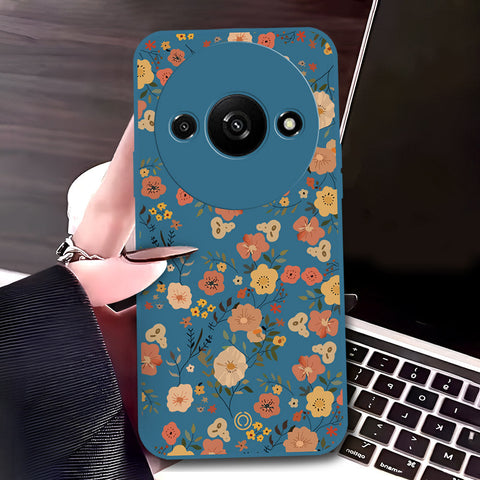 Xiaomi Redmi A3 Cover - Blue - D3 - ONation Floral Series - HQ Liquid Silicone Soft Case