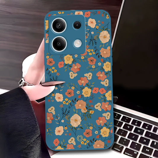 Xiaomi Redmi Note 13 Cover - Blue - D3 - ONation Floral Series - HQ Liquid Silicone Soft Case
