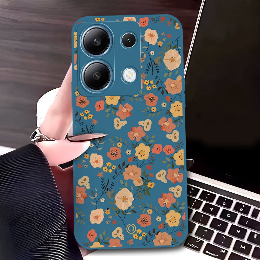 Xiaomi Redmi Note 13 Pro 4G Cover - Blue - D3 - ONation Floral Series - HQ Liquid Silicone Soft Case