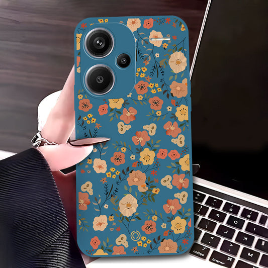 Xiaomi Redmi Note 13 Pro Plus 5G Cover - Blue - D3 - ONation Floral Series - HQ Liquid Silicone Soft Case