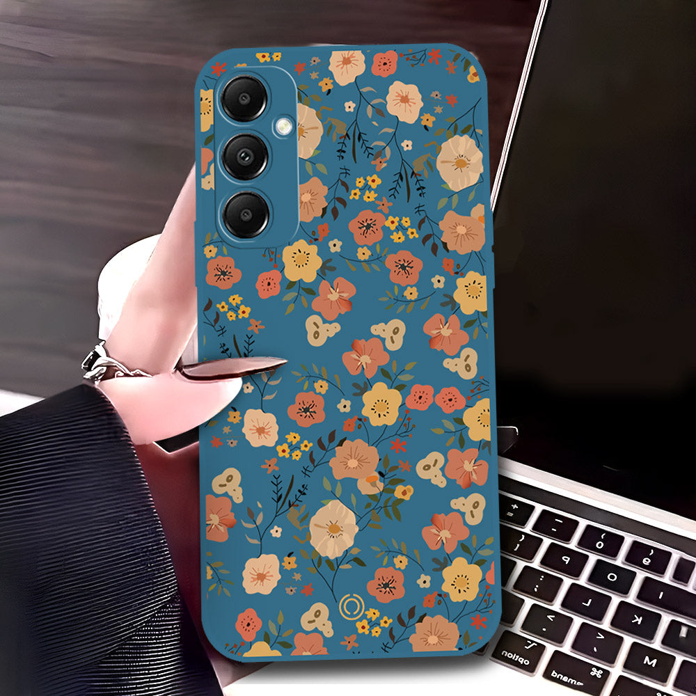 Samsung Galaxy A15 5G Cover - Blue - D3 - ONation Floral Series - HQ Liquid Silicone Soft Case