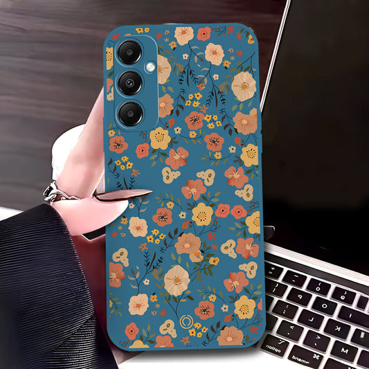 Samsung Galaxy A15 5G Cover - Blue - D3 - ONation Floral Series - HQ Liquid Silicone Soft Case