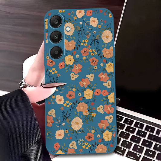 Samsung Galaxy S24 Cover - Blue - D3 - ONation Floral Series - HQ Liquid Silicone Soft Case